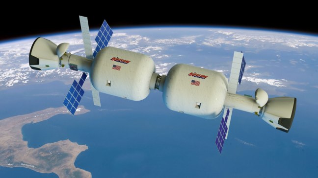 Estación espacial formada de dos módulos B330 de Bigelow con dos naves Dragon de SpaceX
