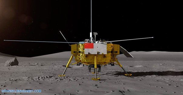 Aterrizador de la misión Change'4 que a diferencia de su predecesor tiene largas antenas para un experimento de radioastronomía en bajas frecuencias