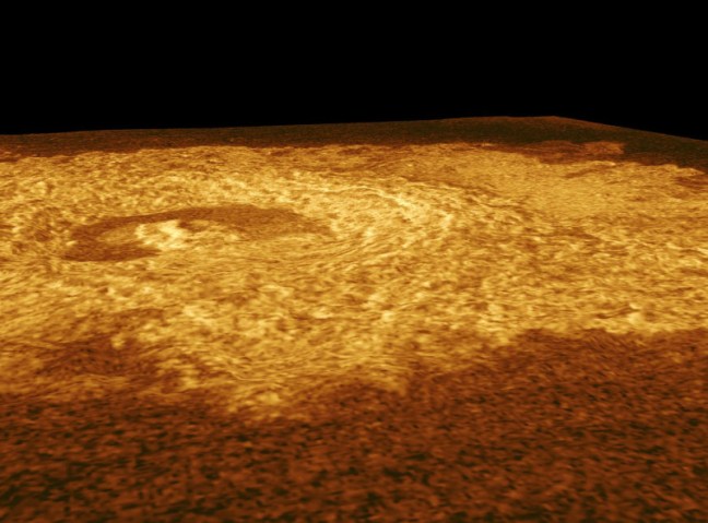 Vista en perspectiva tridimensional de Maat Mons