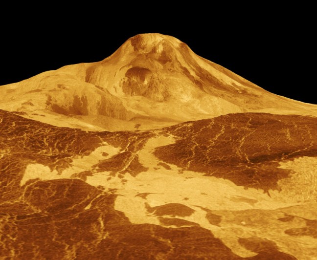 Vista en perspectiva tridimensional de Maat Mons