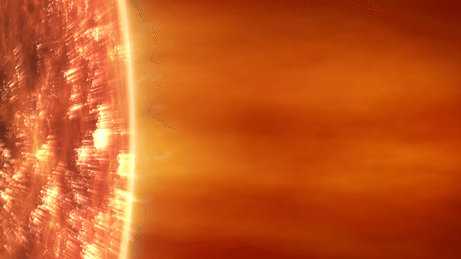 Representación animada del viento solar expandiéndose desde la corona solar