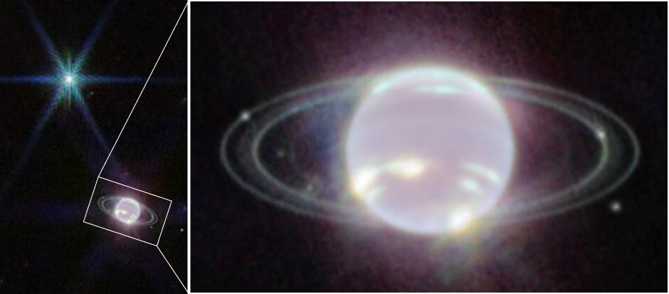 Imagen del planeta Neptuno y sus anillos, tomada por el telescopio espacial James Webb con el instrumento NIRCam en julio de 2022