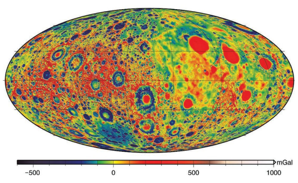 Mapa codificado por colores del espesor de la corteza lunar según datos de la misión GRAIL