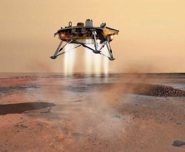 Recreación artística del aterrizaje de la Phoenix Mars Lander en Marte