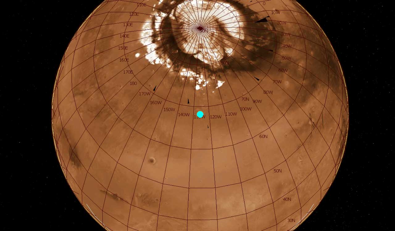 Mapa del lugar de aterrizaje de la Phoenix Mars Lander en Vastitas Borealis