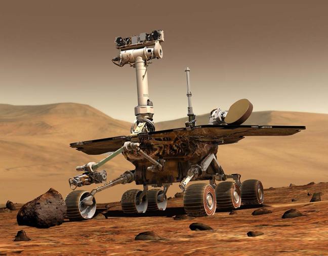 Ilustración artística del rover Opportunity en la superficie de Marte