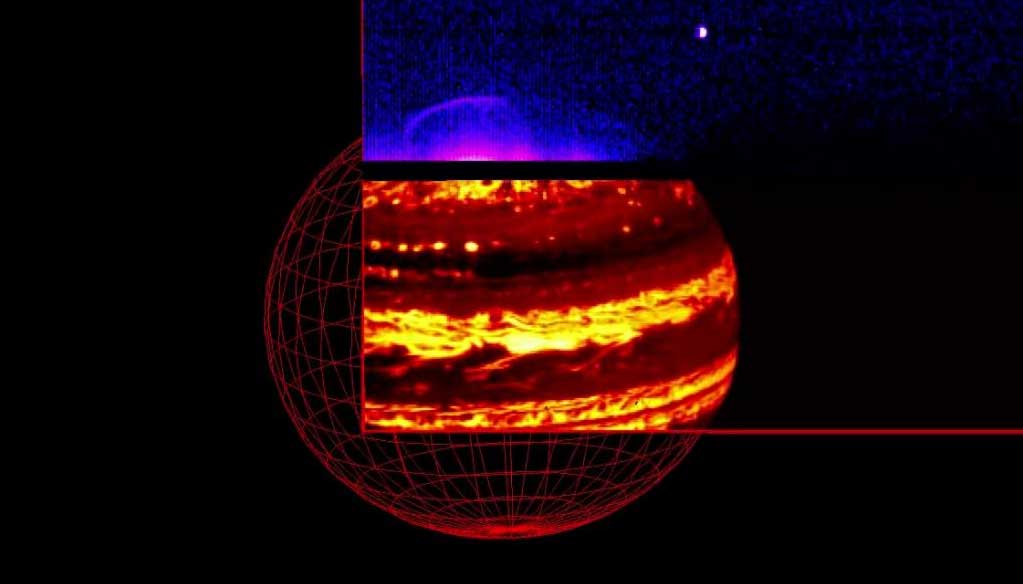 Emisión térmica y auroras de Júpiter observadas en el infrarrojo por el instrumento JIRAM de la sonda Juno durante su aproximación del 27 de agosto de 2016.