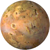 Animación en color de Ío en rotación completa, mostrando su superficie volcánica llena de paterae, llanuras y montes aislados.