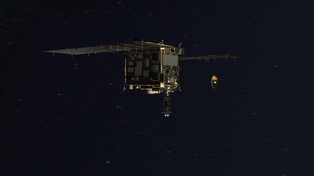 Representación gráfica de Hayabusa 2 liberando la cápsula de retorno con las muestras de Ryugu.
