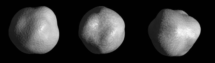 Modelo tridimensional del asteroide 1998 KY26 con diferentes orientaciones.