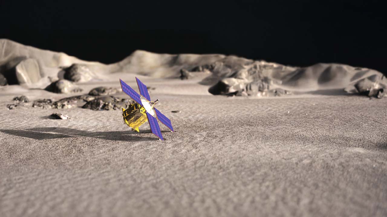 Ilustración artística de la sonda NEAR Shoemaker tras su aterrizaje controlado sobre la superficie del asteroide 433 Eros